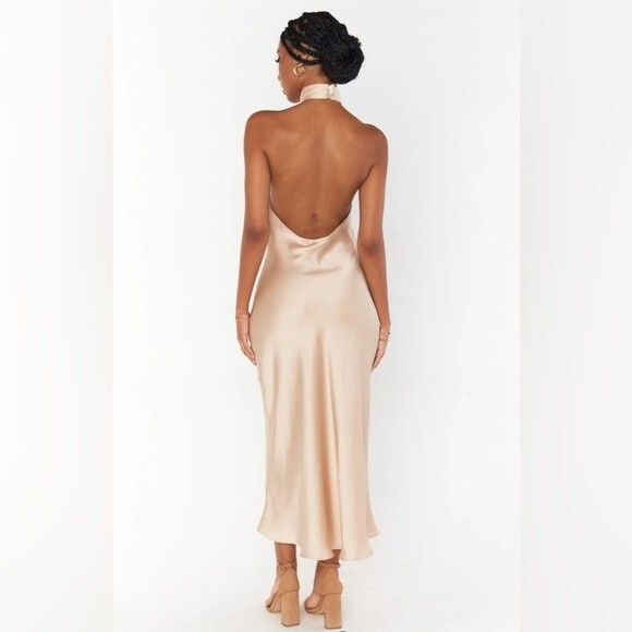 Show Me Your Mumu Champagne Jasmine Midi Halter Dress M - Picture 2 of 12